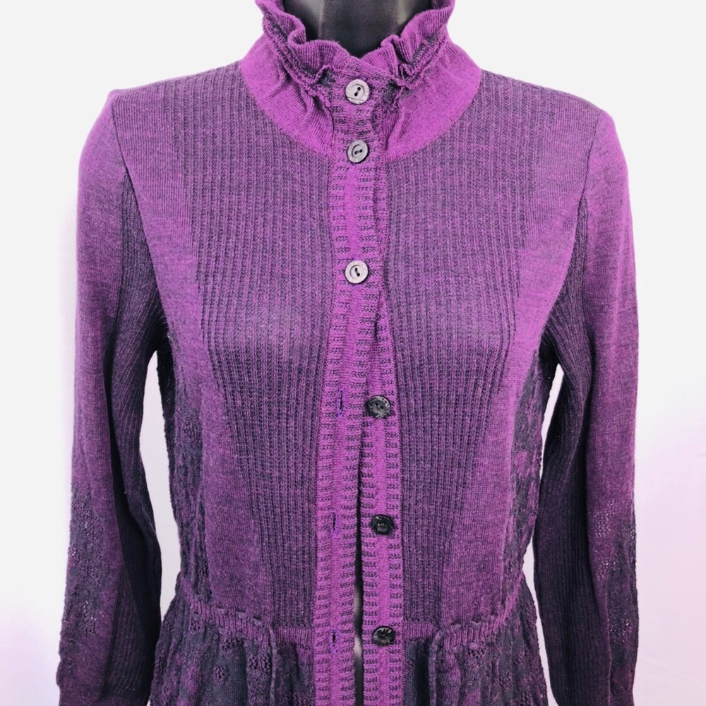 Beautiful deep purple frill edge knit top